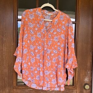 Counterparts Orange Floral Button-Up Blouse